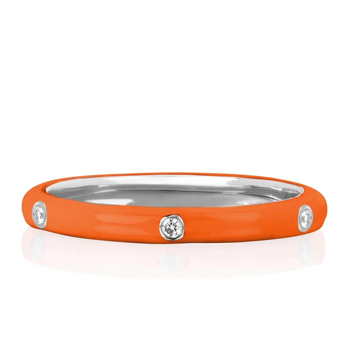 3 Diamond Orange Enamel Stack Ring