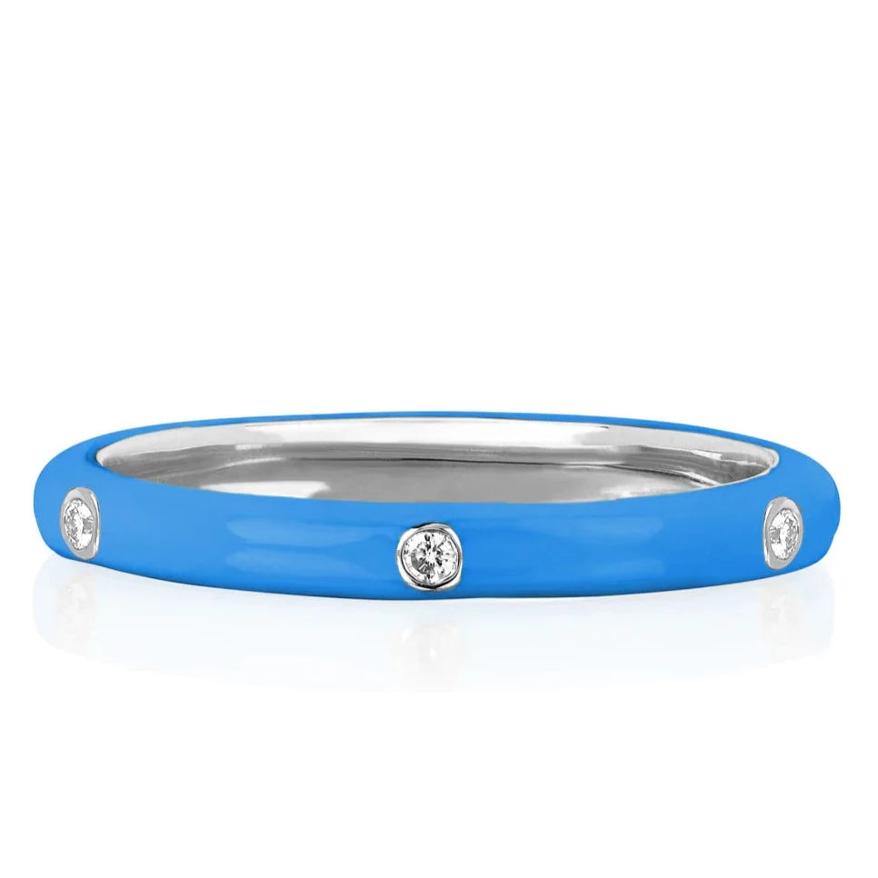 3 Diamond Blue Enamel Stack Ring