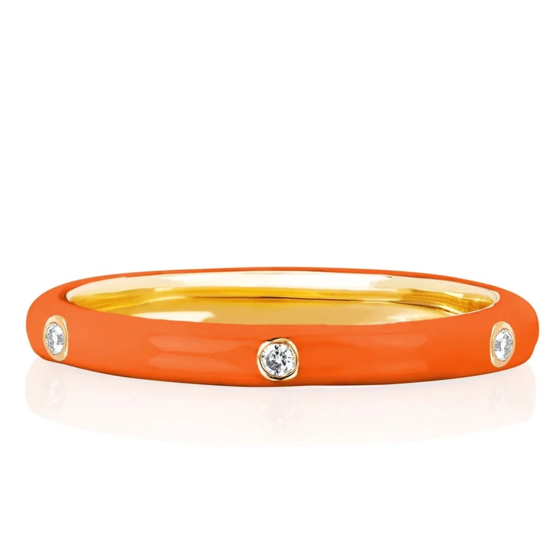 3 Diamond Orange Enamel Stack Ring