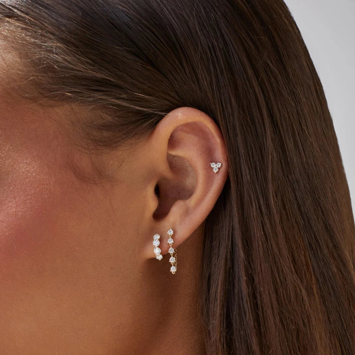 Multi Diamond Chain Stud Earring