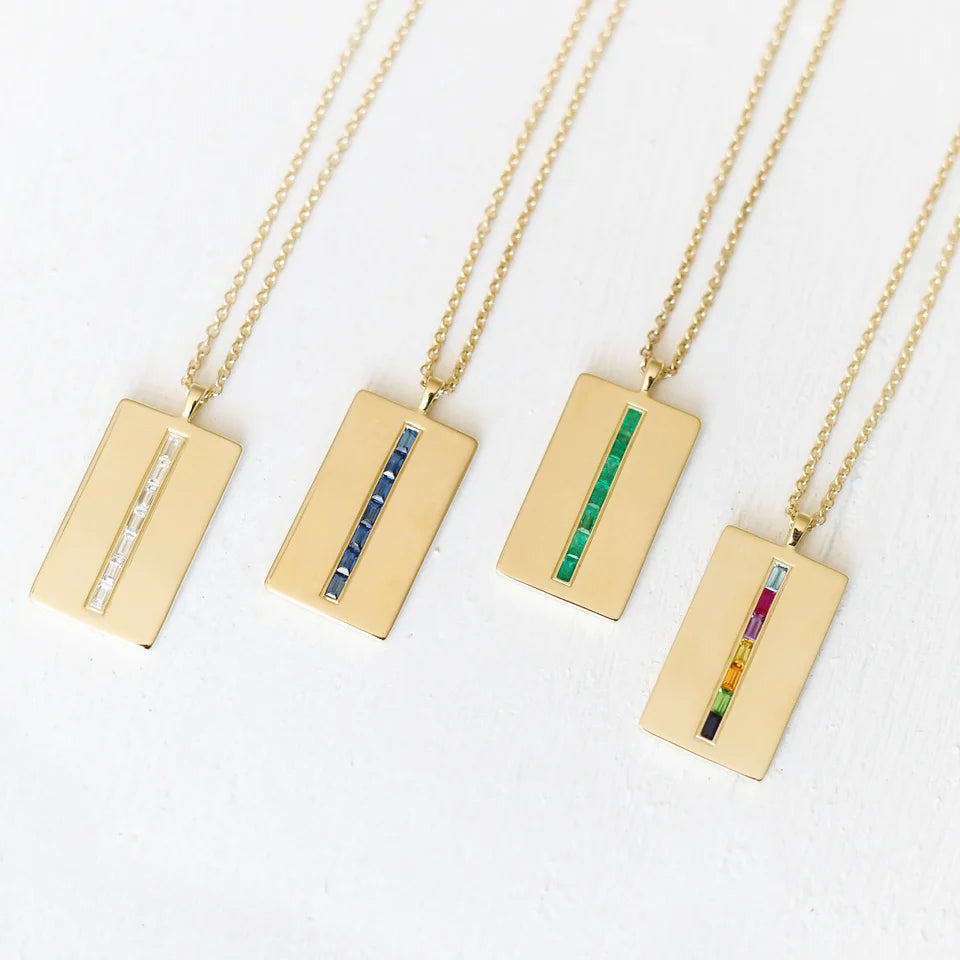 Rainbow Baguette Dog Tag Necklace