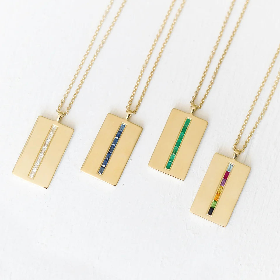 Diamond Baguette Dog Tag Necklace