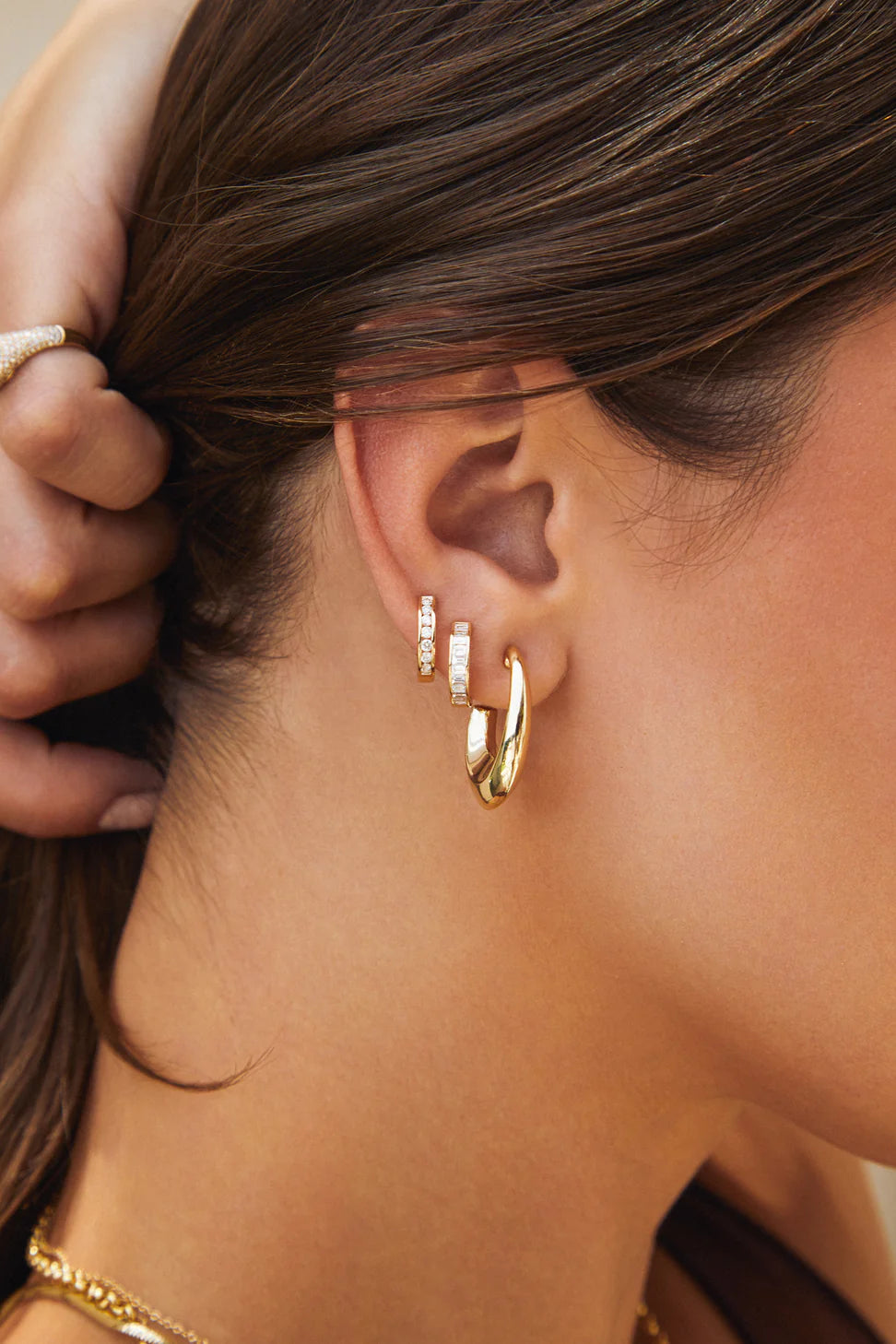 Channel Set Diamond Baguette Huggie Earrings