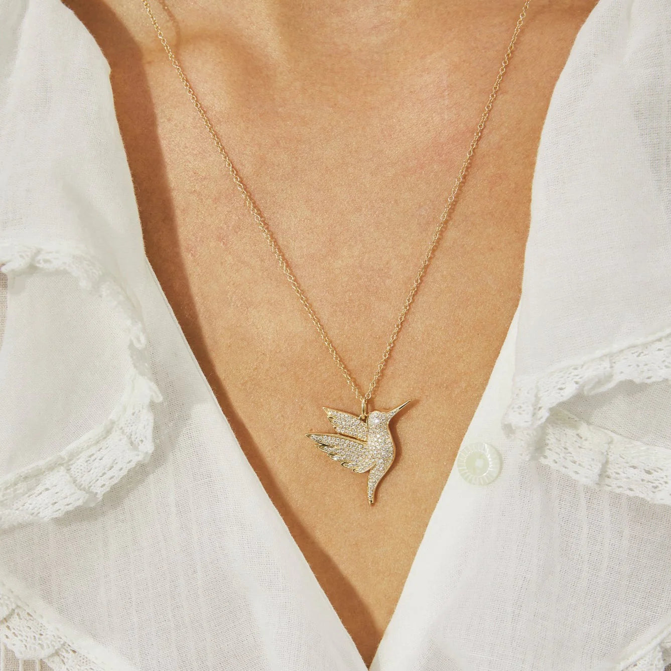 Pave Diamond Hummingbird Necklace