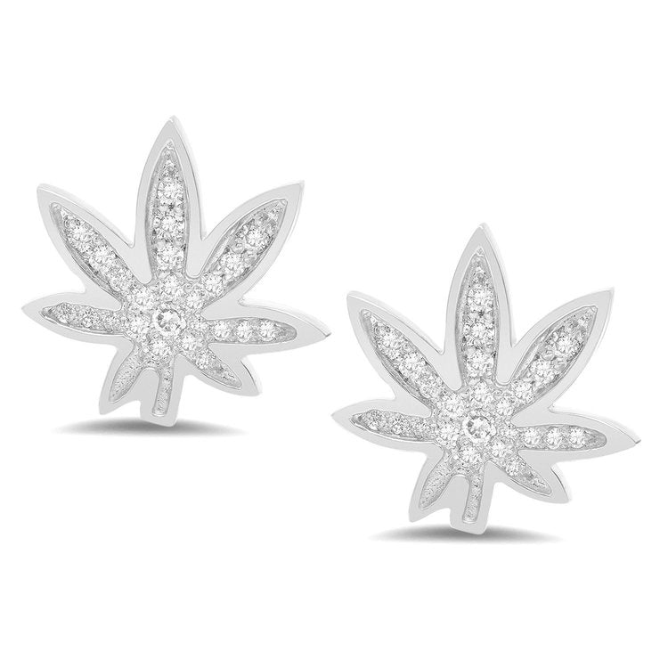 Cannabis Stud Earrings with Diamonds