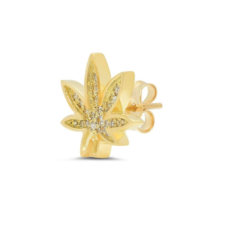 Cannabis Stud Earrings with Diamonds