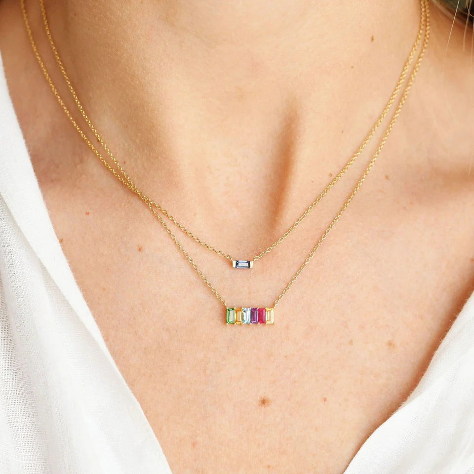 Multi Colored Baguette Staple Necklace