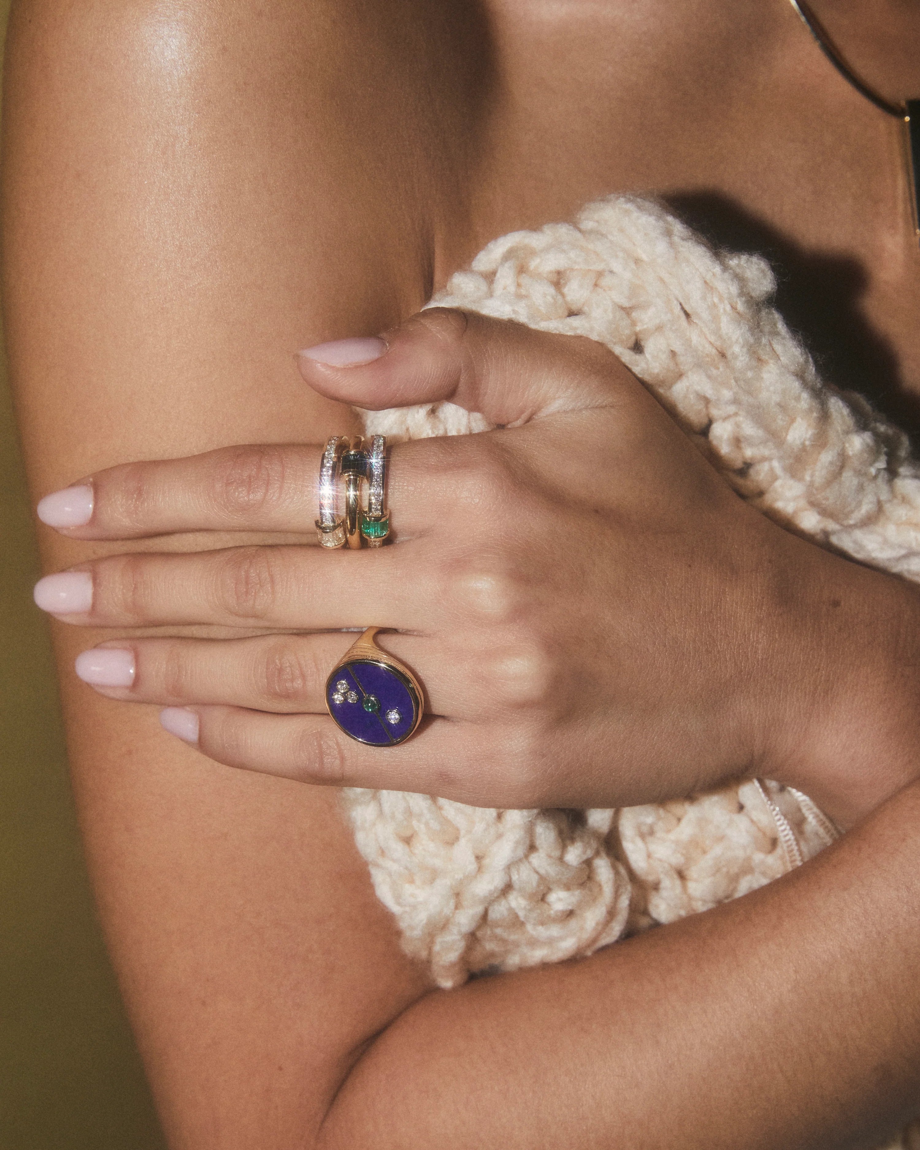 Compass Ring with Lapis and Emerald