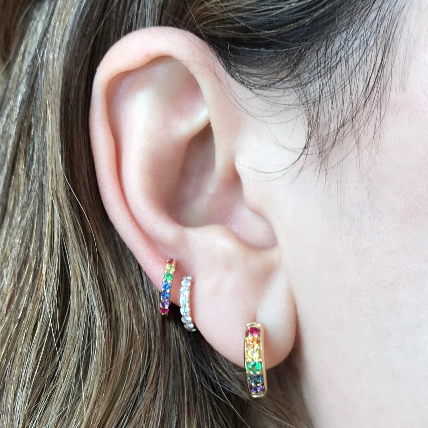 Cirque Classic Hoops with Rainbow Gemstones