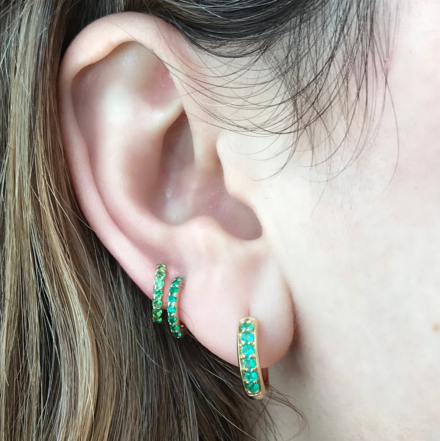 Cirque Slim Pavé Huggies with Emerald