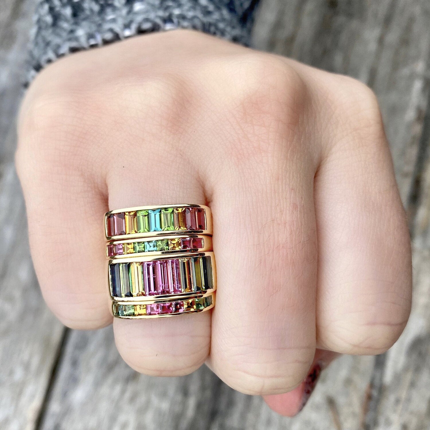 Cirque Medium Baguette Square Stacking Band with Tourmaline Ombré