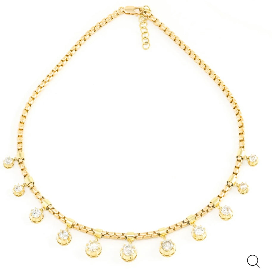 Custom Diamond Box Chain Fringe Necklace 9ct