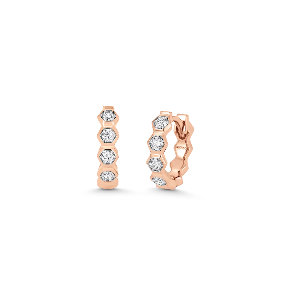Honey Comb Gold & Diamond Huggie Earrings