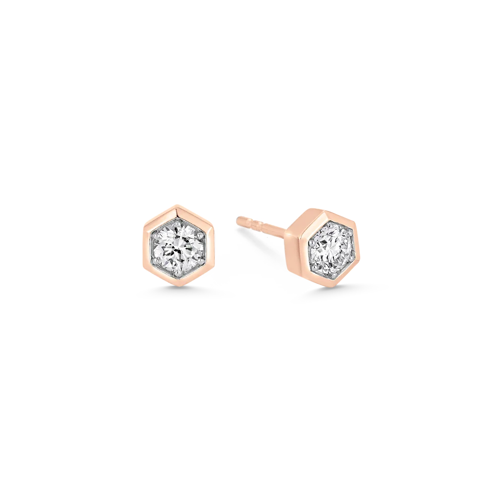 Honey Comb Gold & Diamond Stud Earrings