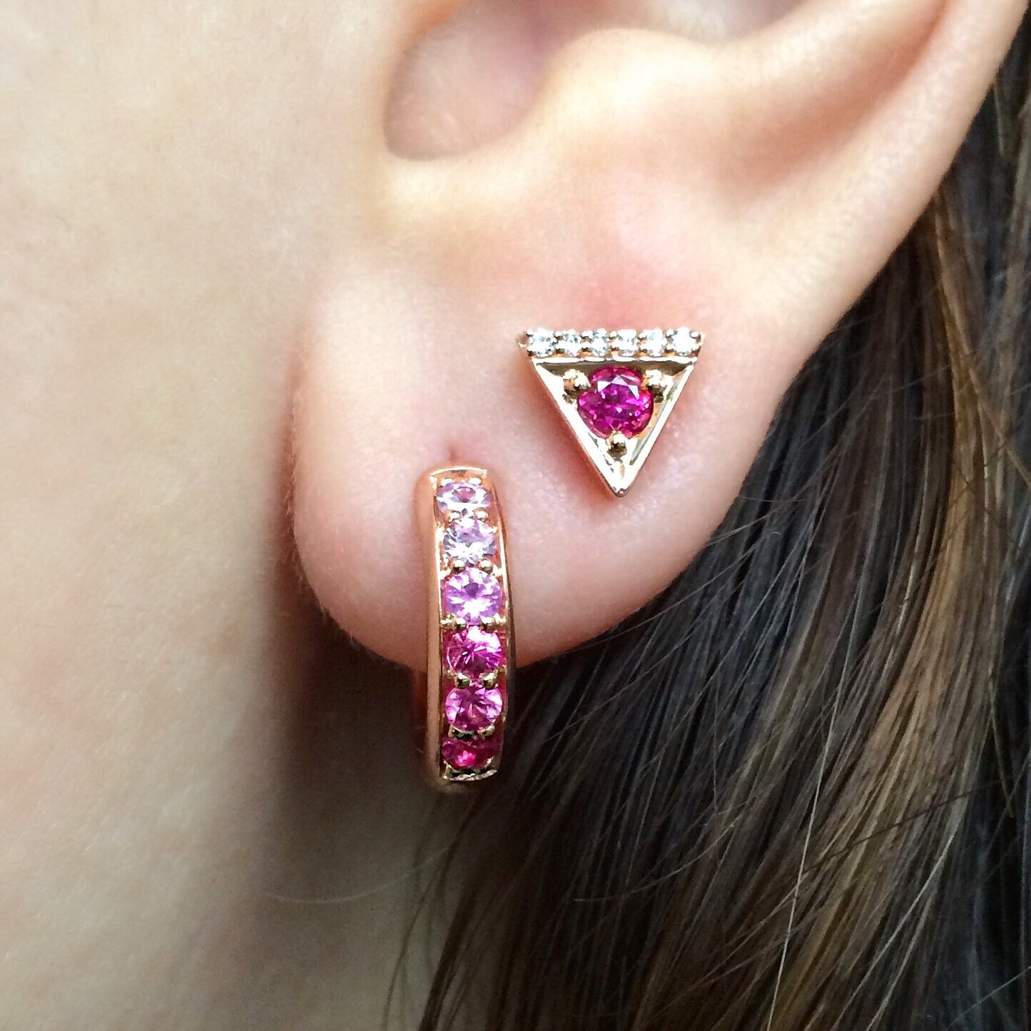 Cirque Classic Hoops with Round Pink Sapphires