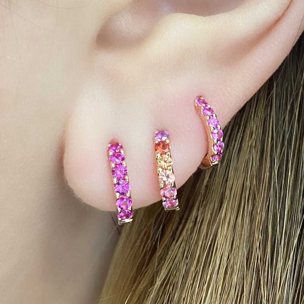 Cirque Slim Pavé Huggies with Pink Sapphire