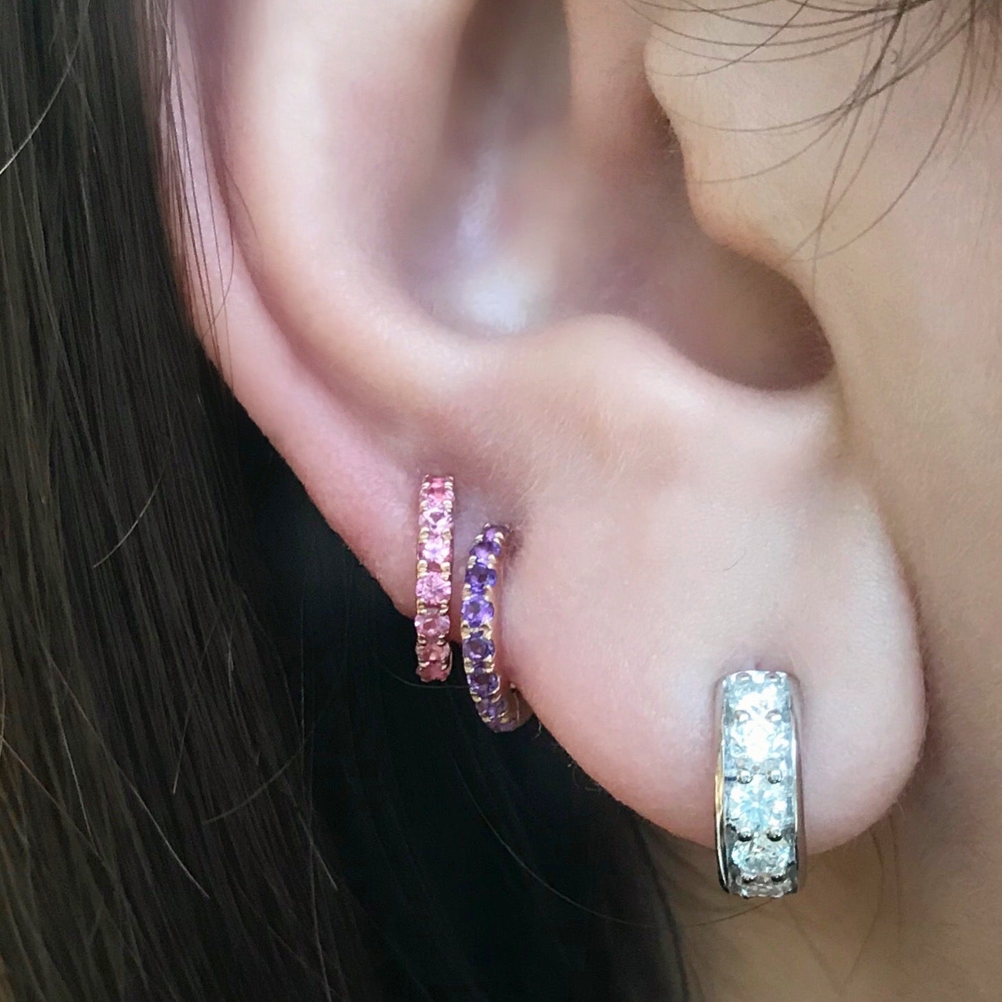 Cirque Slim Pavé Huggies with Amethyst