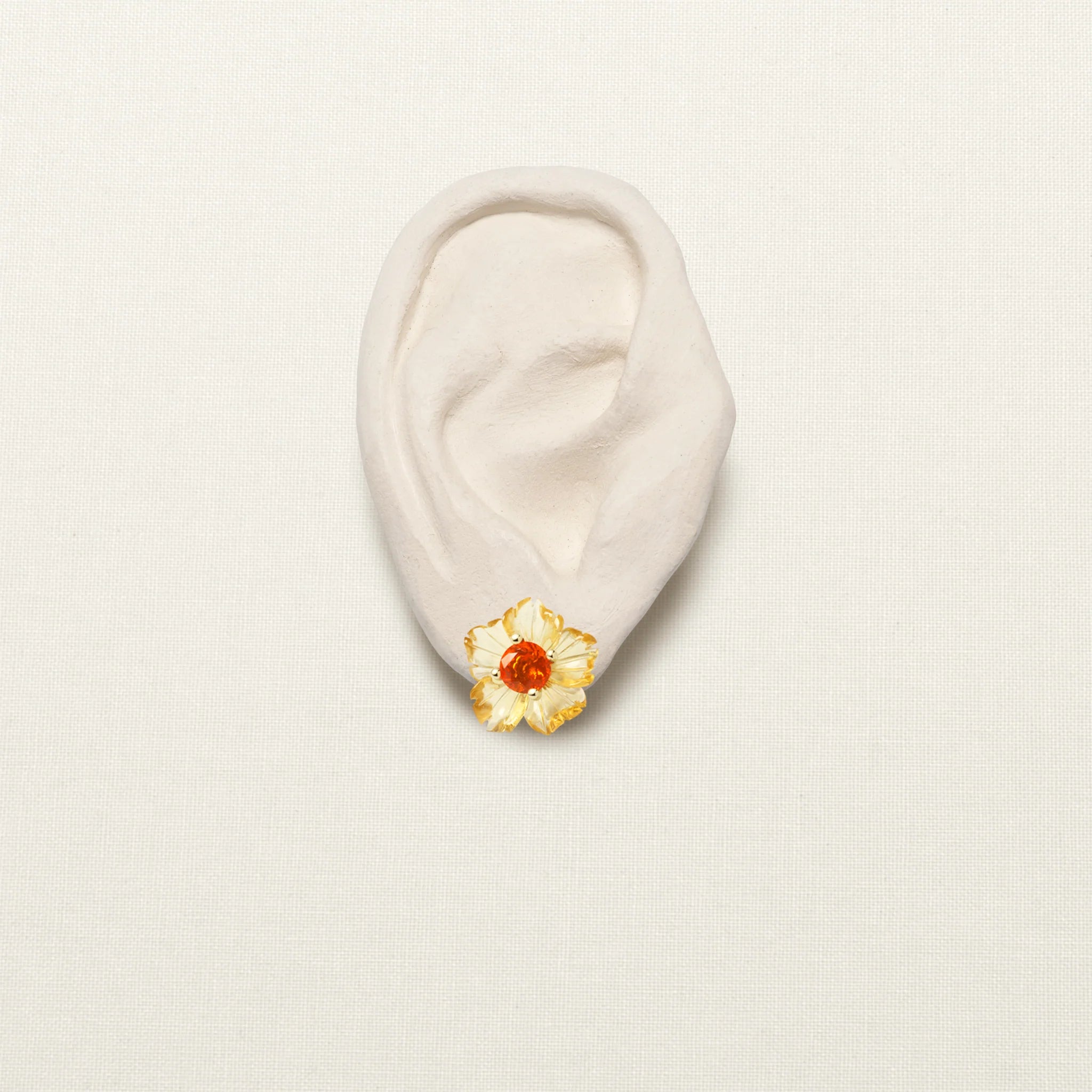 Hibiscus Flower Stud Earring Beryl Fire Opal