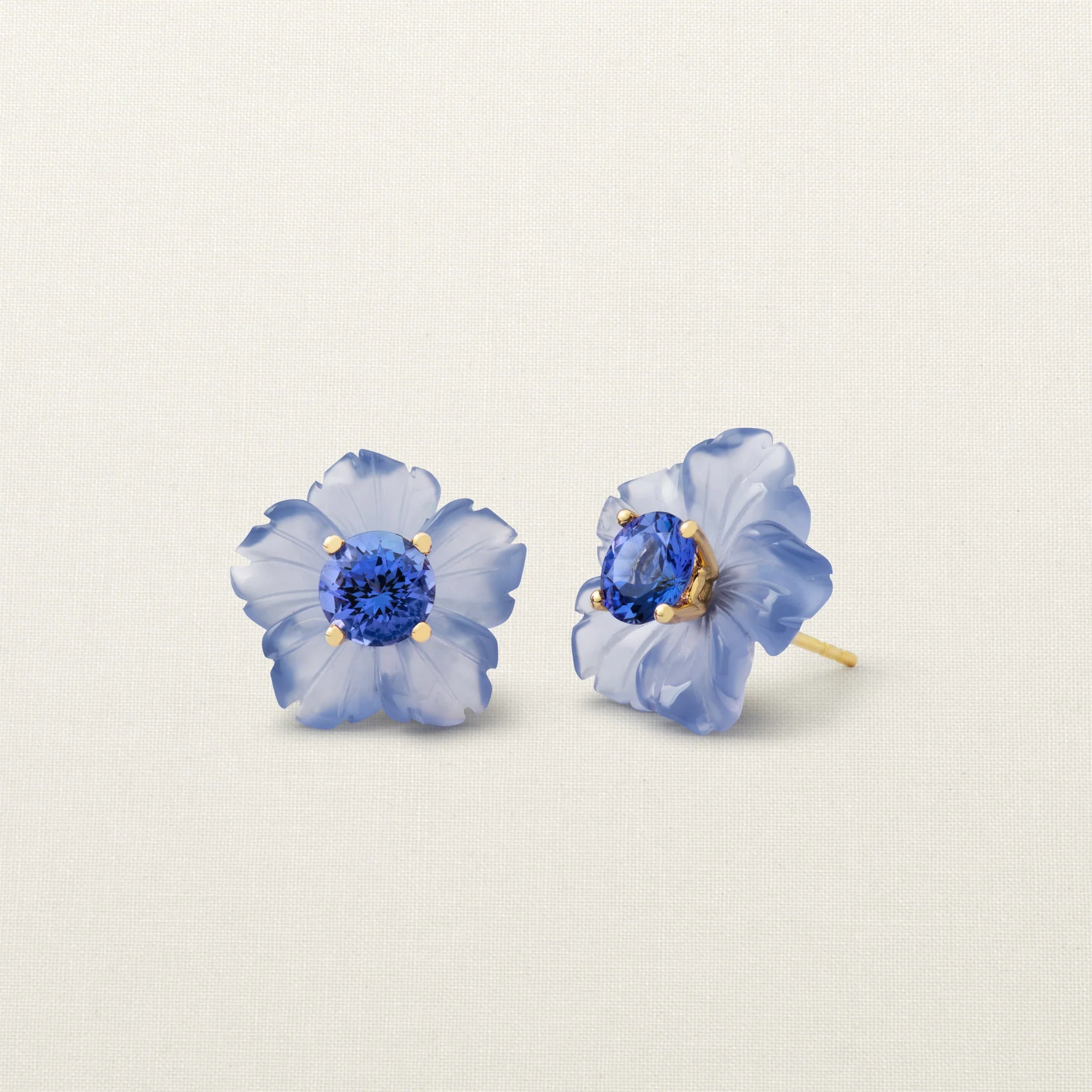 Hibiscus Flower Stud Earring Chalcedony Tanzanite