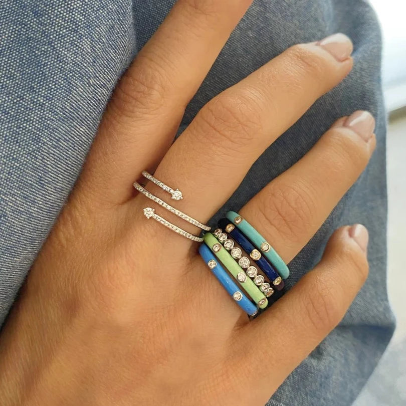 3 Diamond Blue Enamel Stack Ring