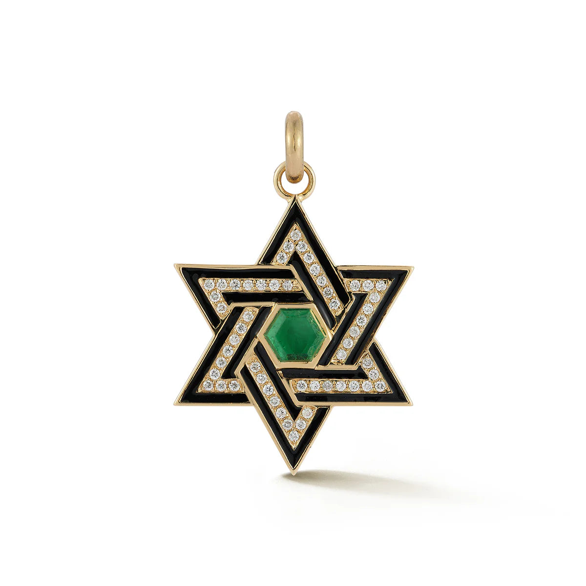 14K Gold Emerald & Diamond Star Of David Charm