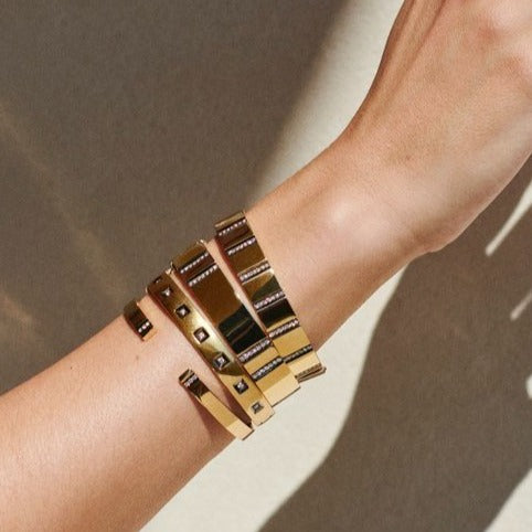 Gold Bangle With Black Ruthenium Bevel Trim And Diamonds