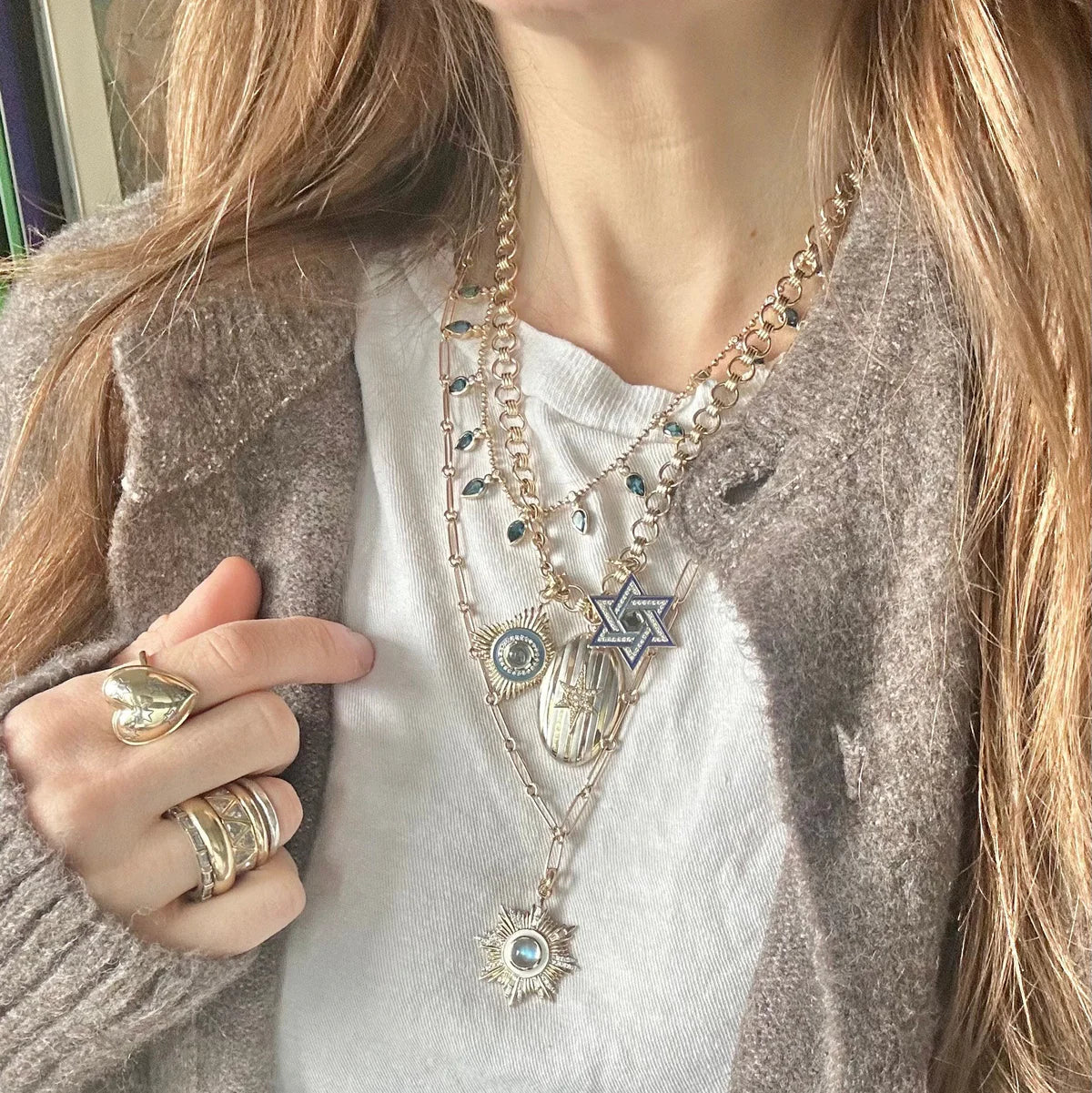 14K Gold London Blue Topaz & Diamond Star Of David Charm