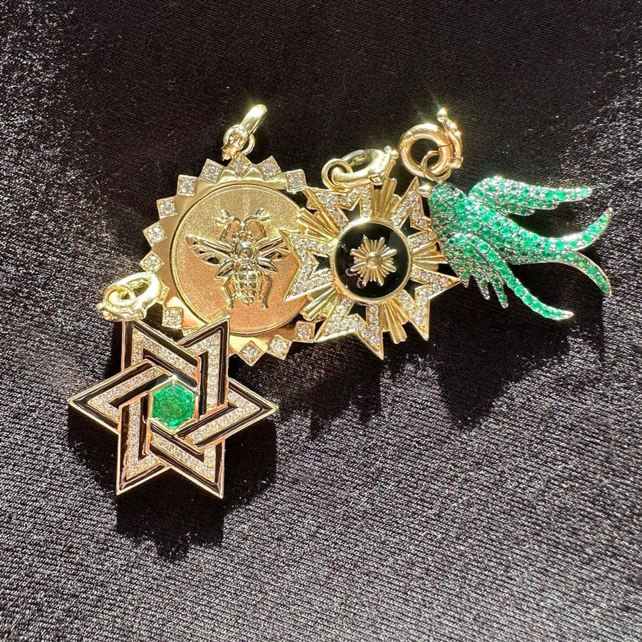 14K Gold Emerald & Diamond Star Of David Charm