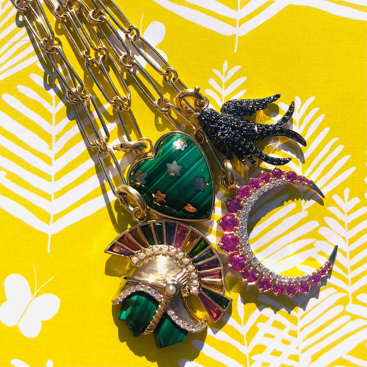 14K Gold Malachite Anna Heart Charm