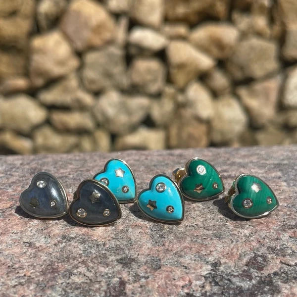 14K Gold Turquoise Anne Diamond Heart Stud Earring
