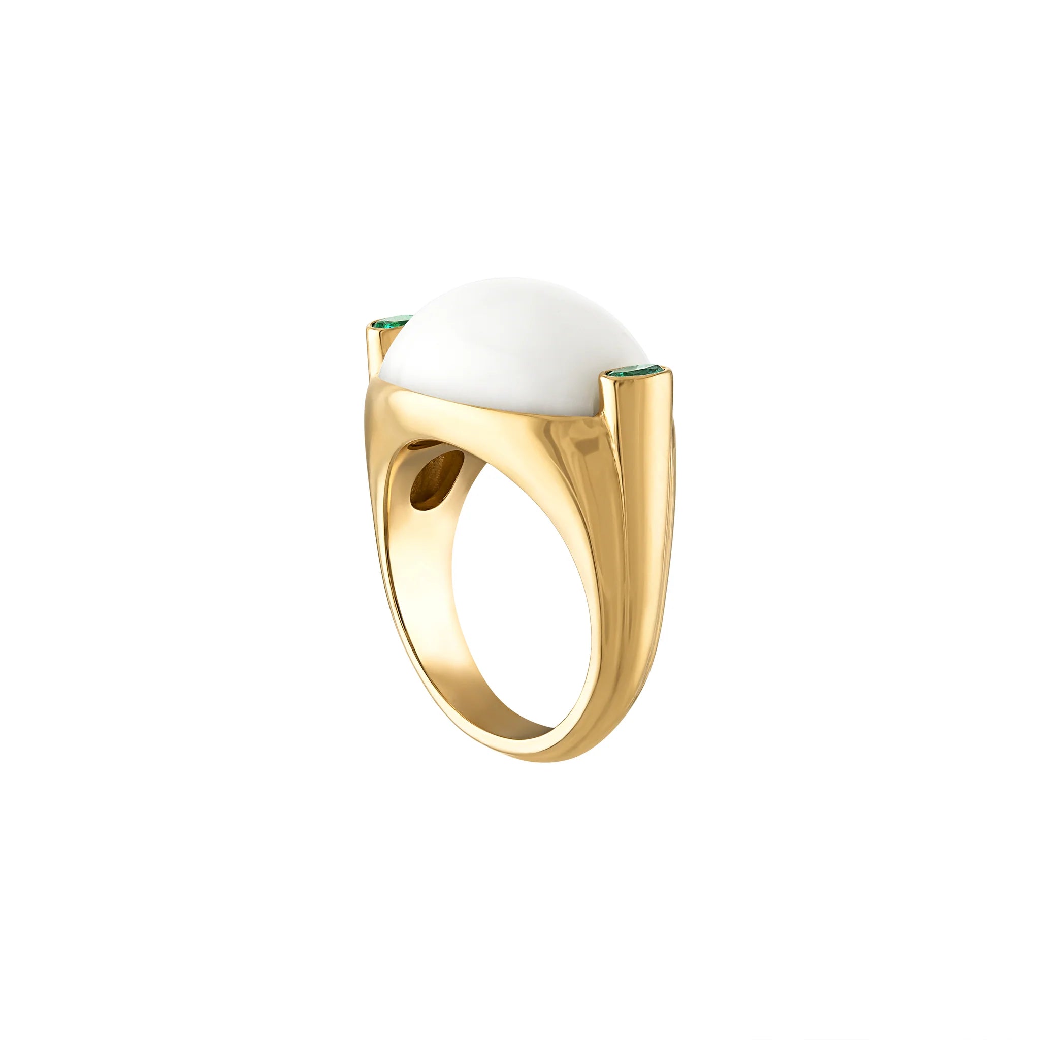 Oval White And Emerald Signet Ring