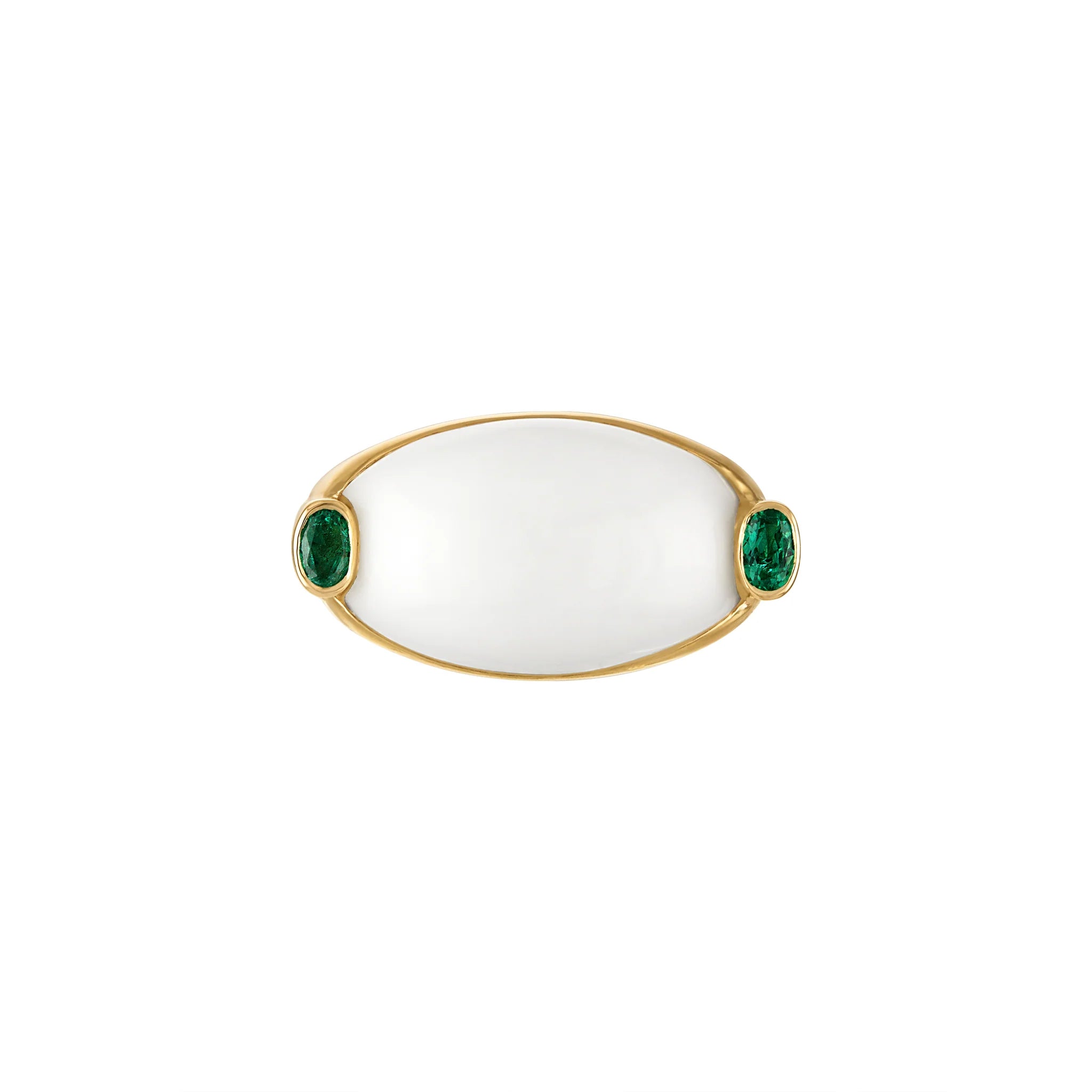 Oval White And Emerald Signet Ring