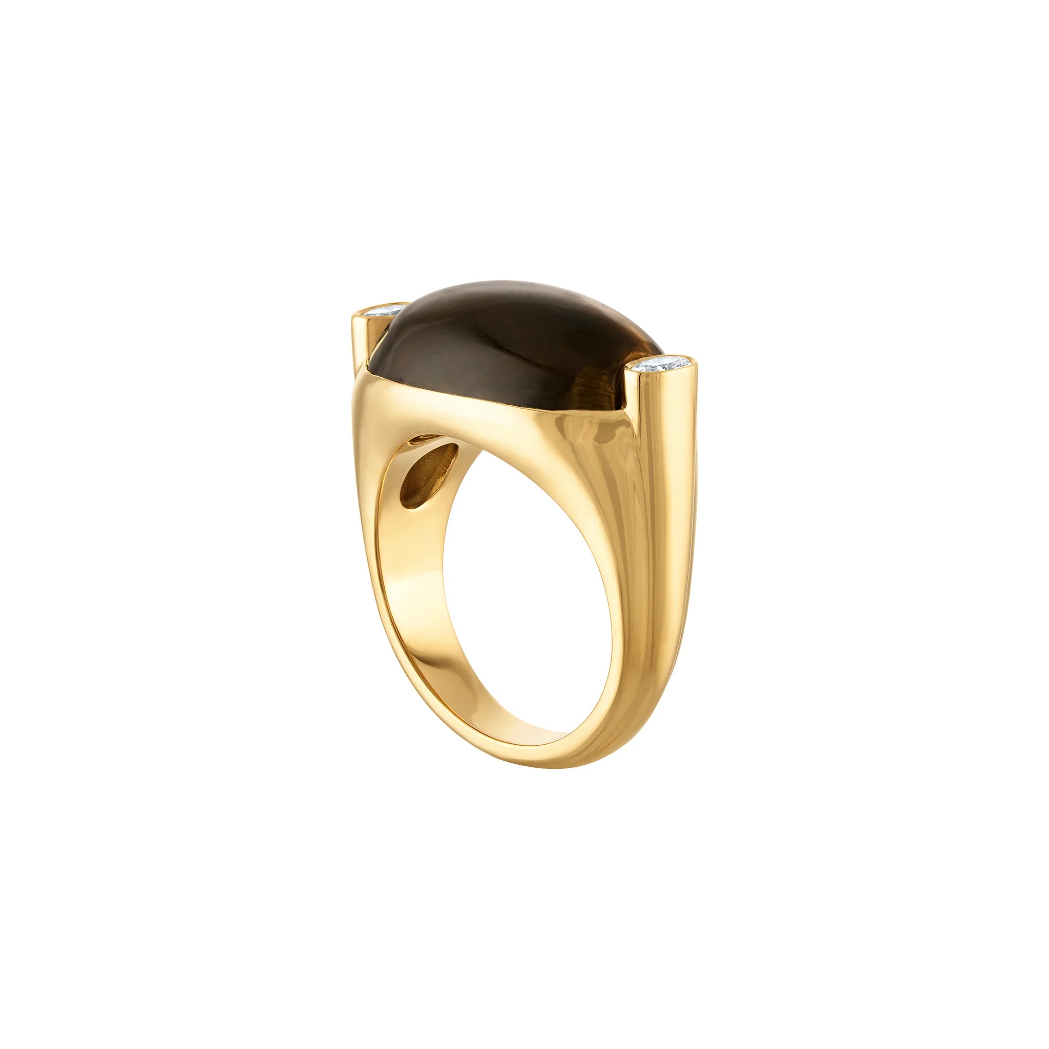 Oval Tigers Eye And Diamond Signet Ring