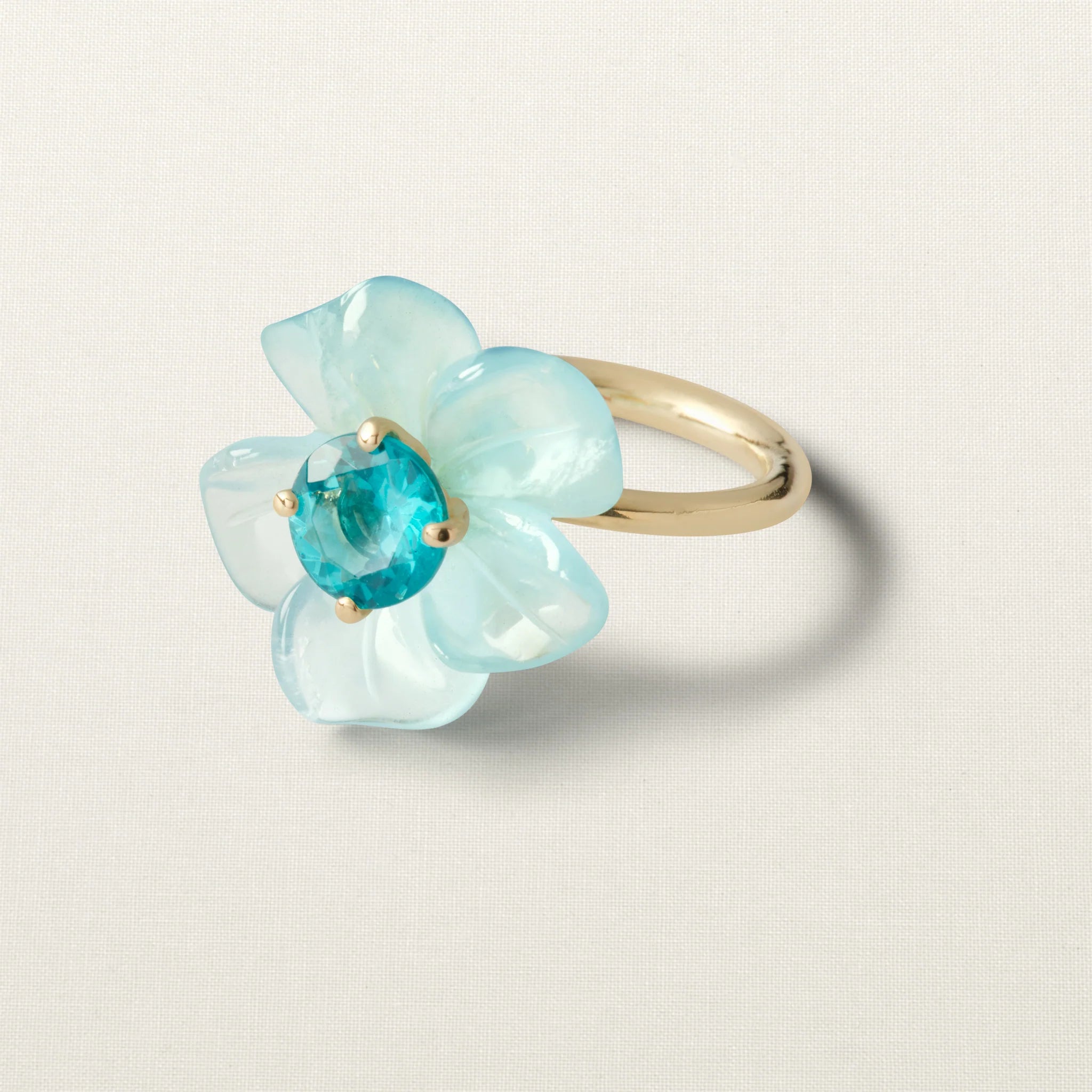Island Flower Ring Big Chalcedony Apatite