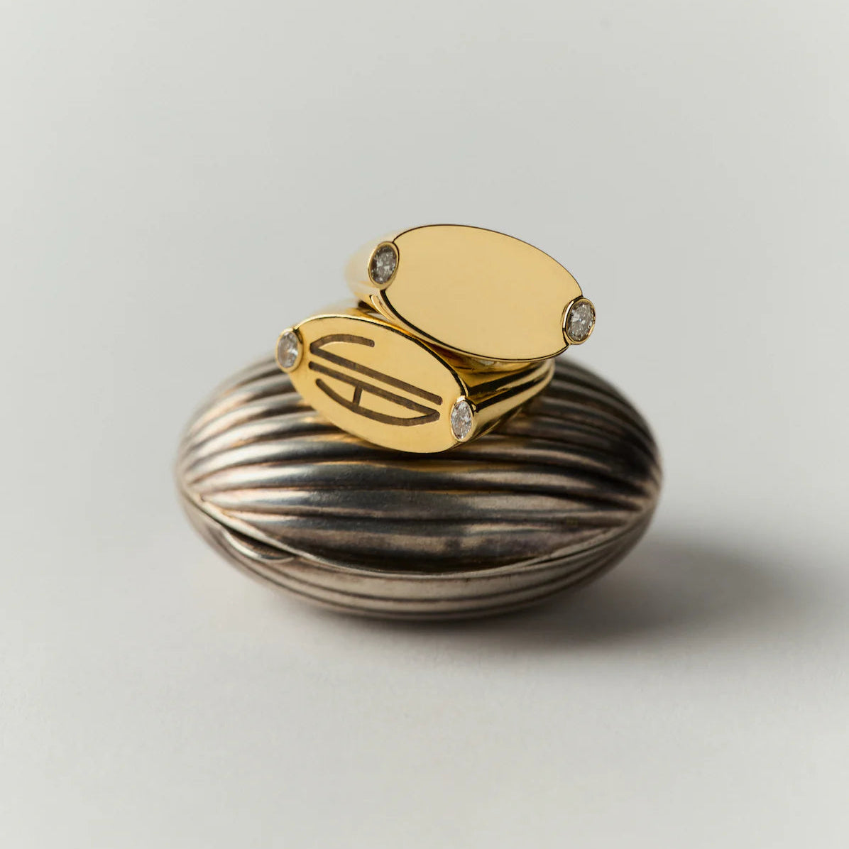 Oval 18K Signet Ring With Diamonds