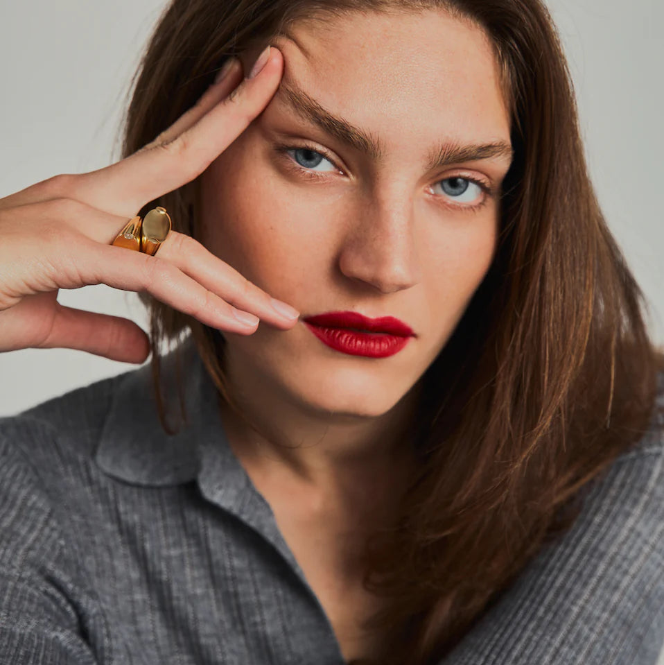 Oval 18K Signet Ring With Diamonds