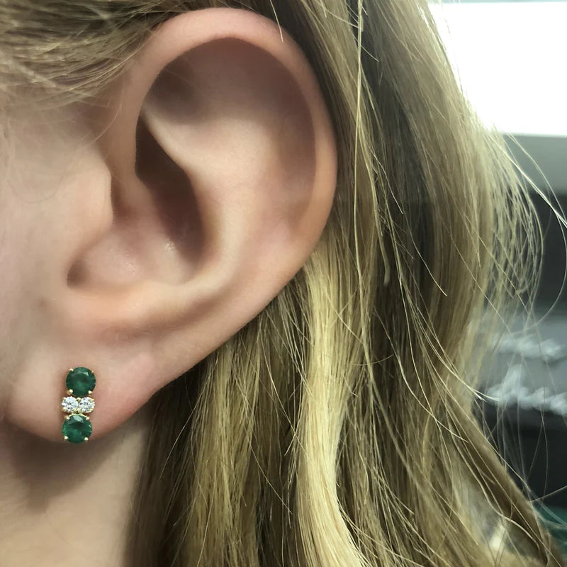 Prive Petite Double Emerald and Diamond Studs