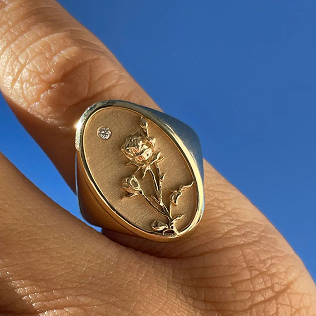June Birth Flower Signet Ring