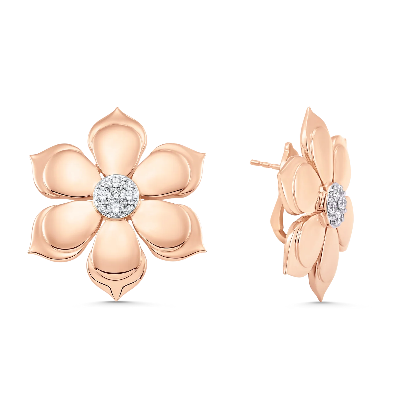 Lierre Gold and Pear Diamond Flower Stud Earring