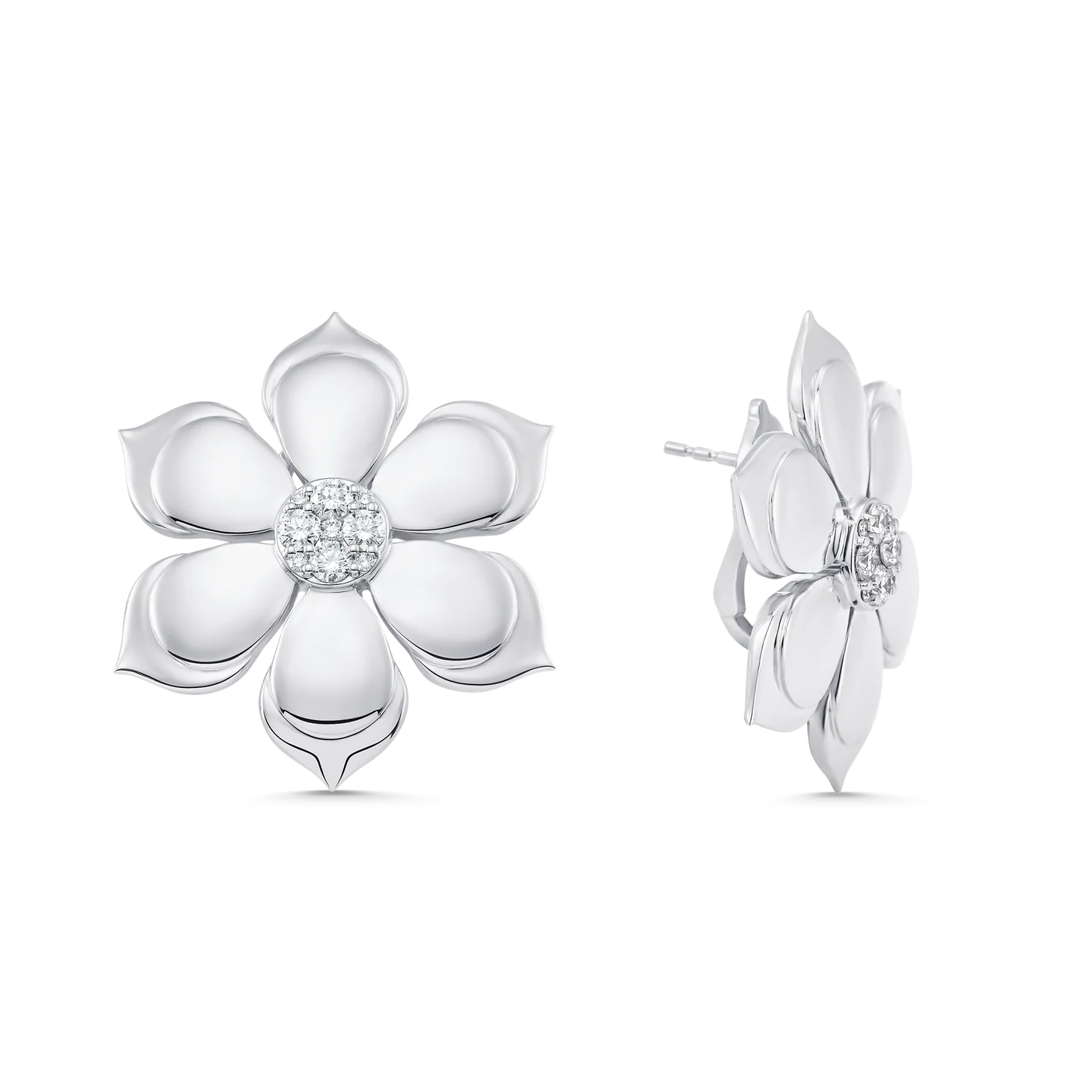 Lierre Gold and Pear Diamond Flower Stud Earring