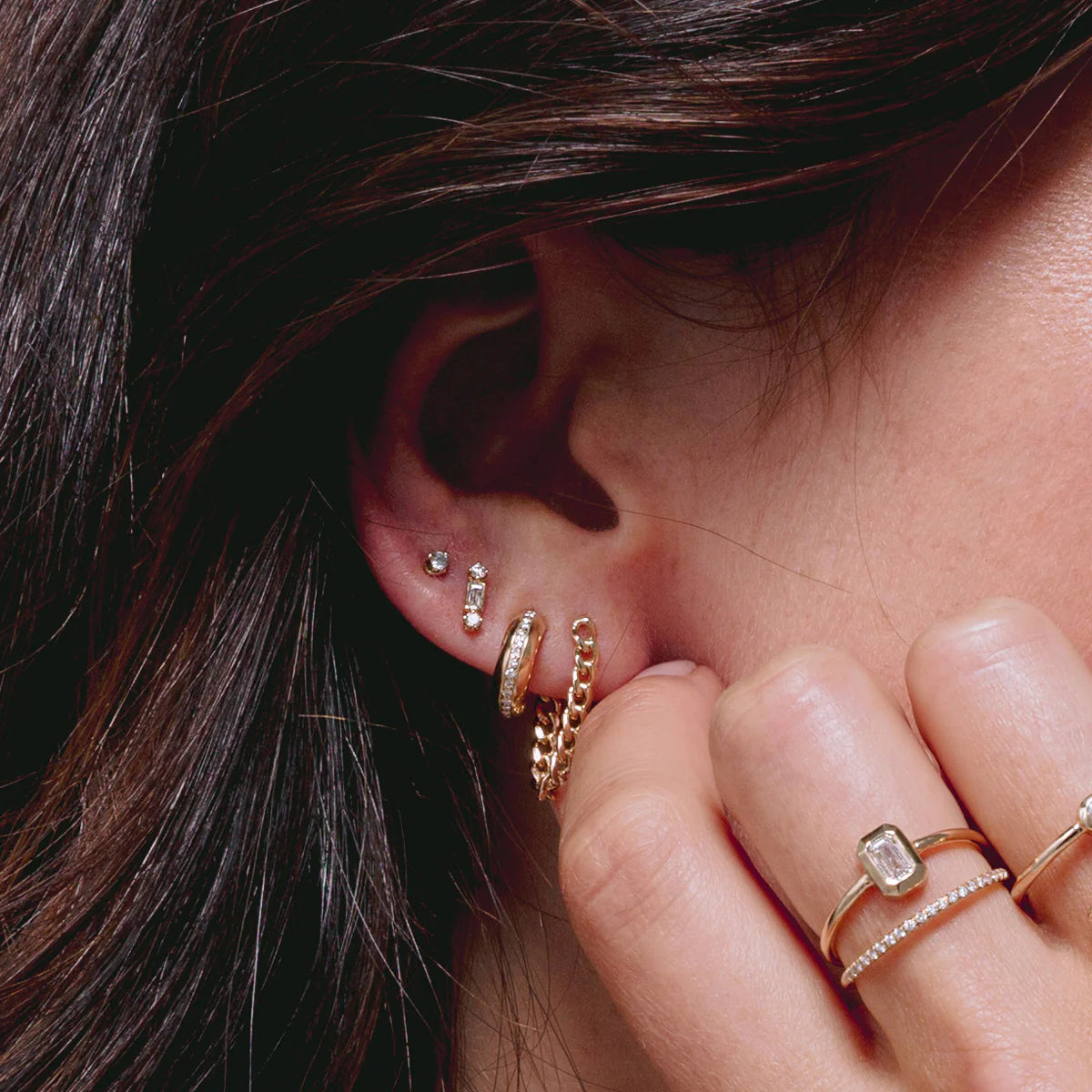 14k Pavé Diamond Line Chubby Huggie Hoops