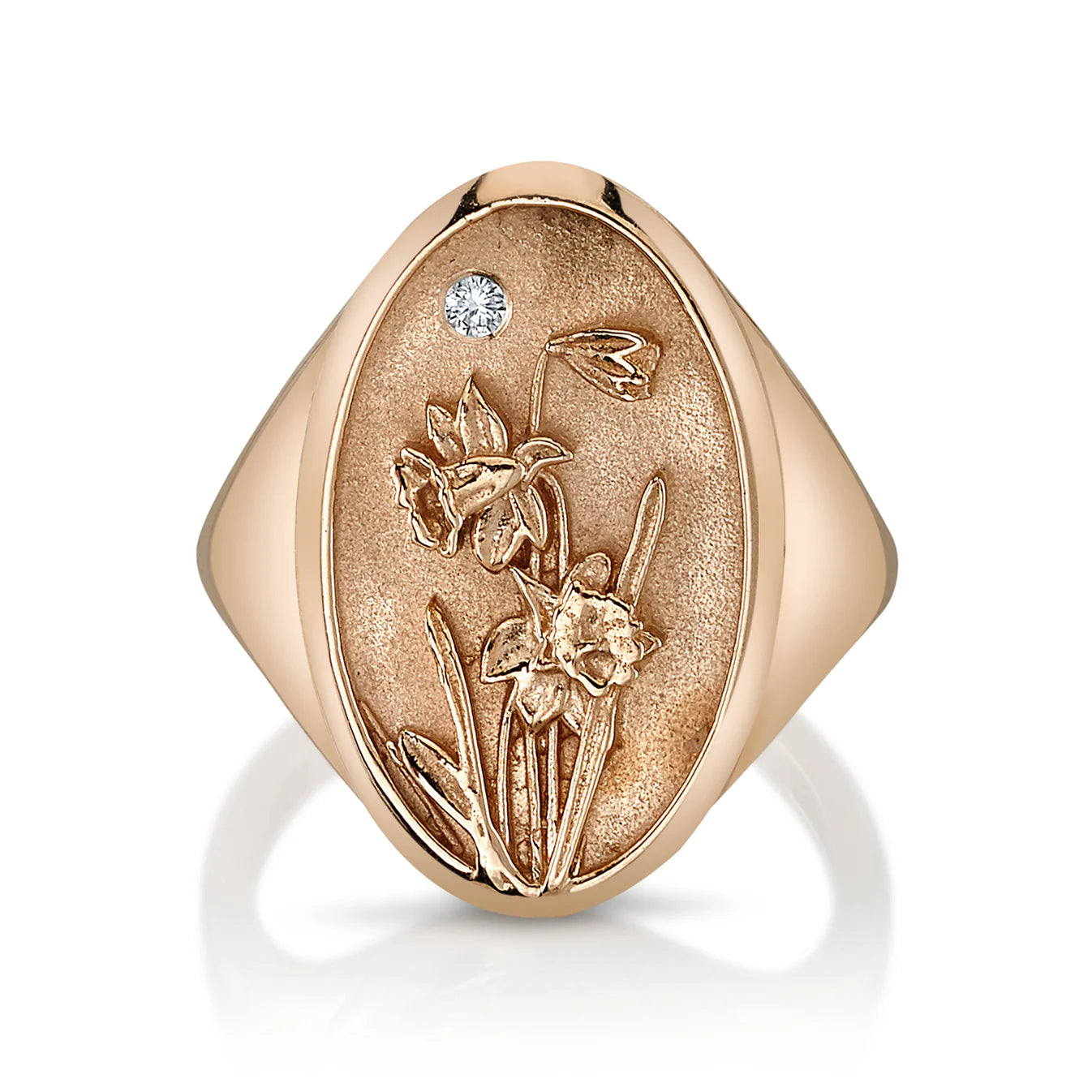 March Birth Flower Signet Ring