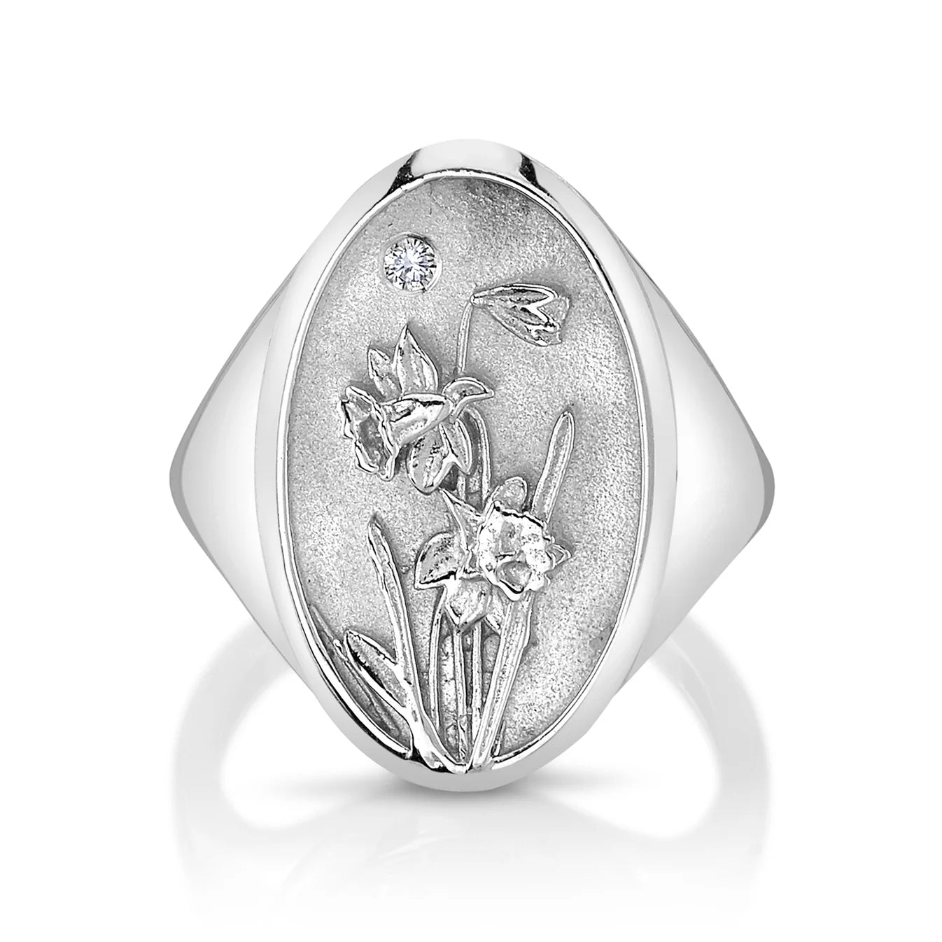 March Birth Flower Signet Ring