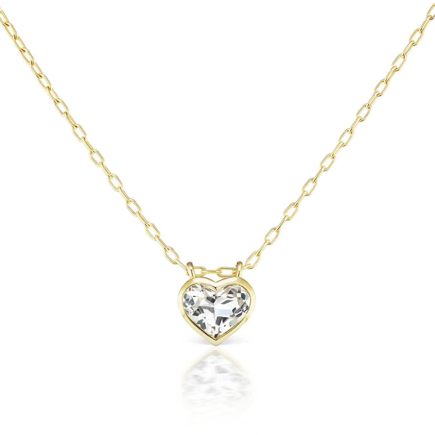 Large White Topaz Bezel Heart Necklace