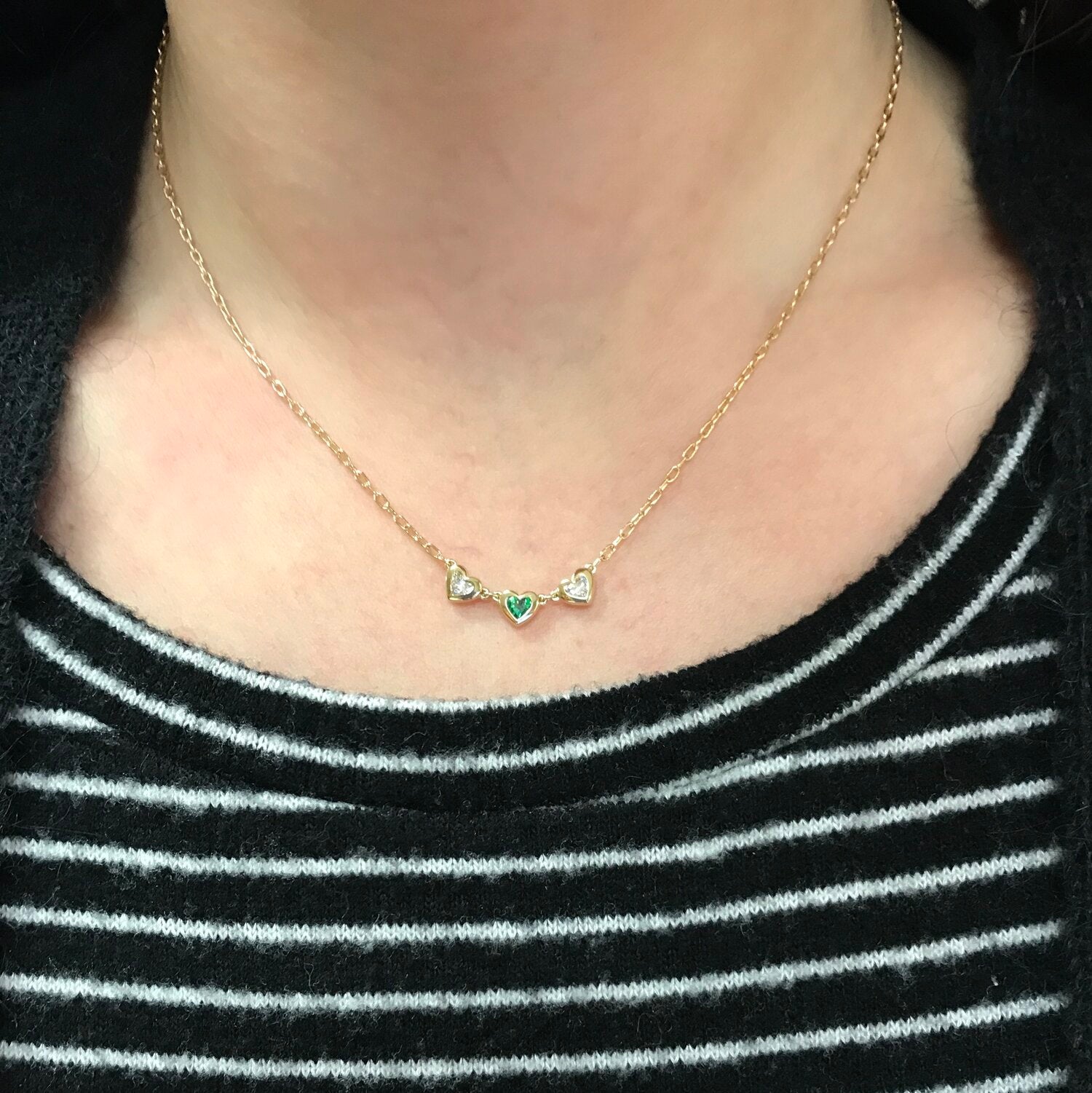 Three Heart Tsavorite and Diamond Necklace