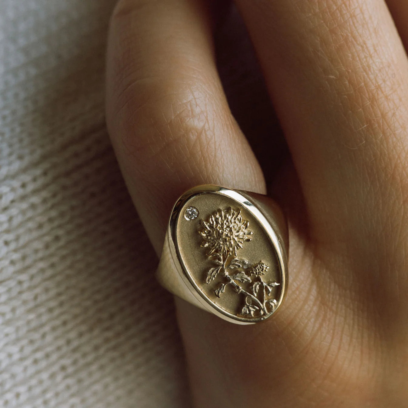 November Birth Flower Signet Ring