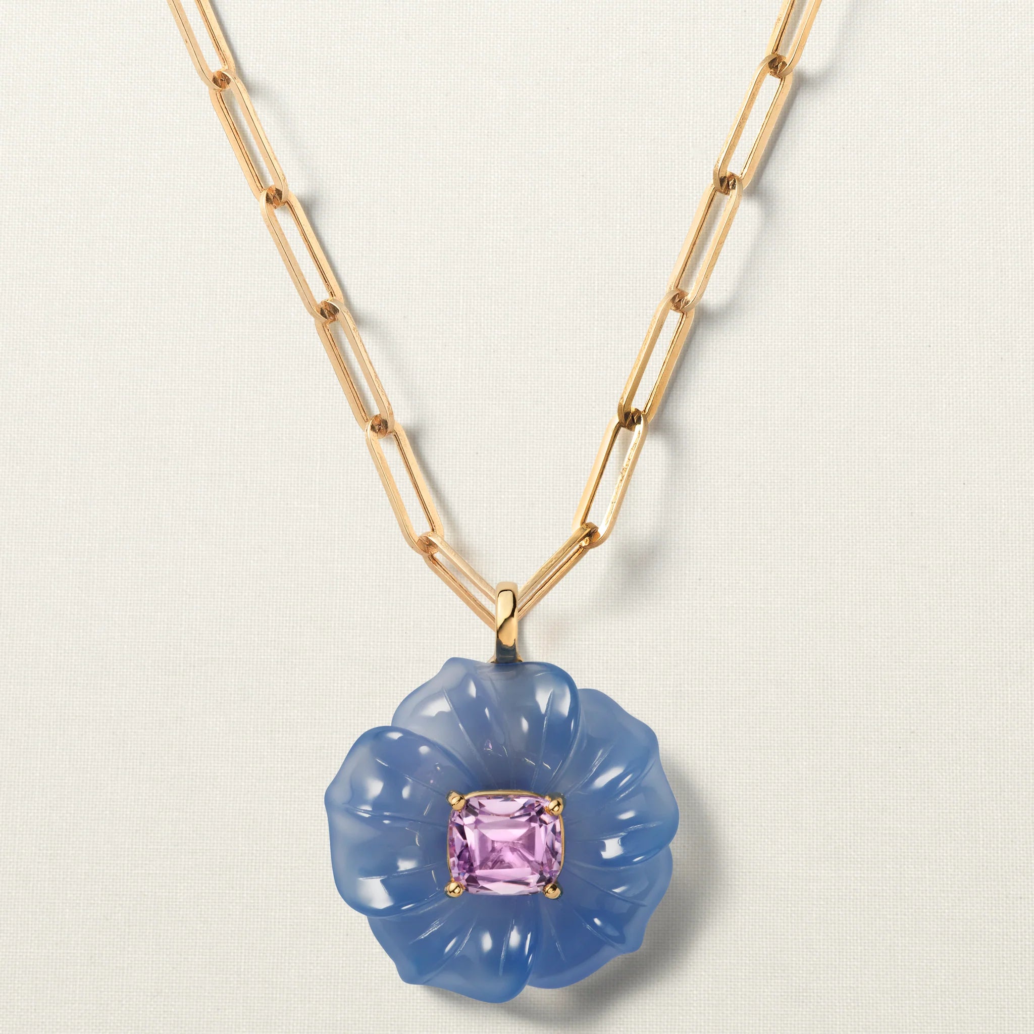 Sol Flower Pendant Big Blue Agate Kunzite