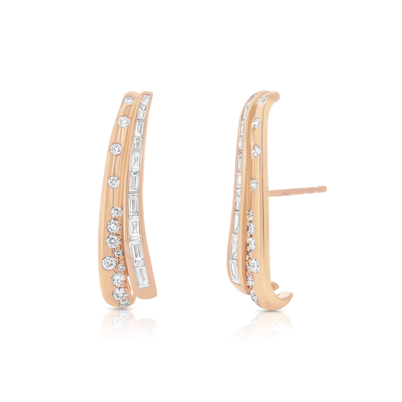 Papua Gold & Diamond Curved Double Row Earring