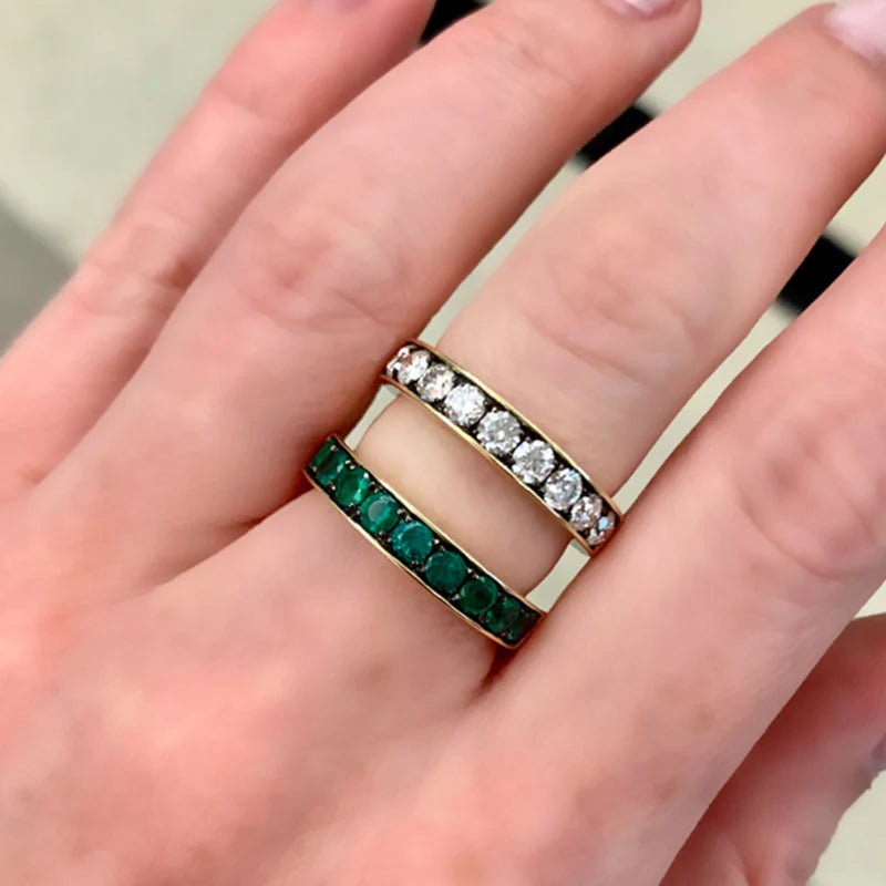 Prive Diamond and Emerald Double Band Ring