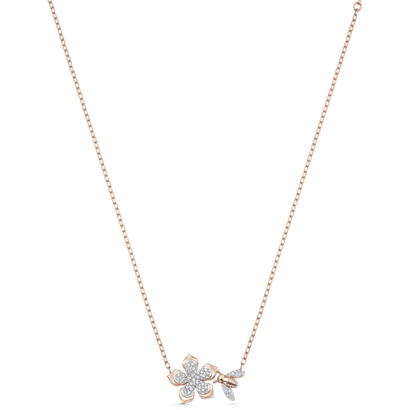 Queen Bee Gold and Diamond Full Pear Flower Necklace
